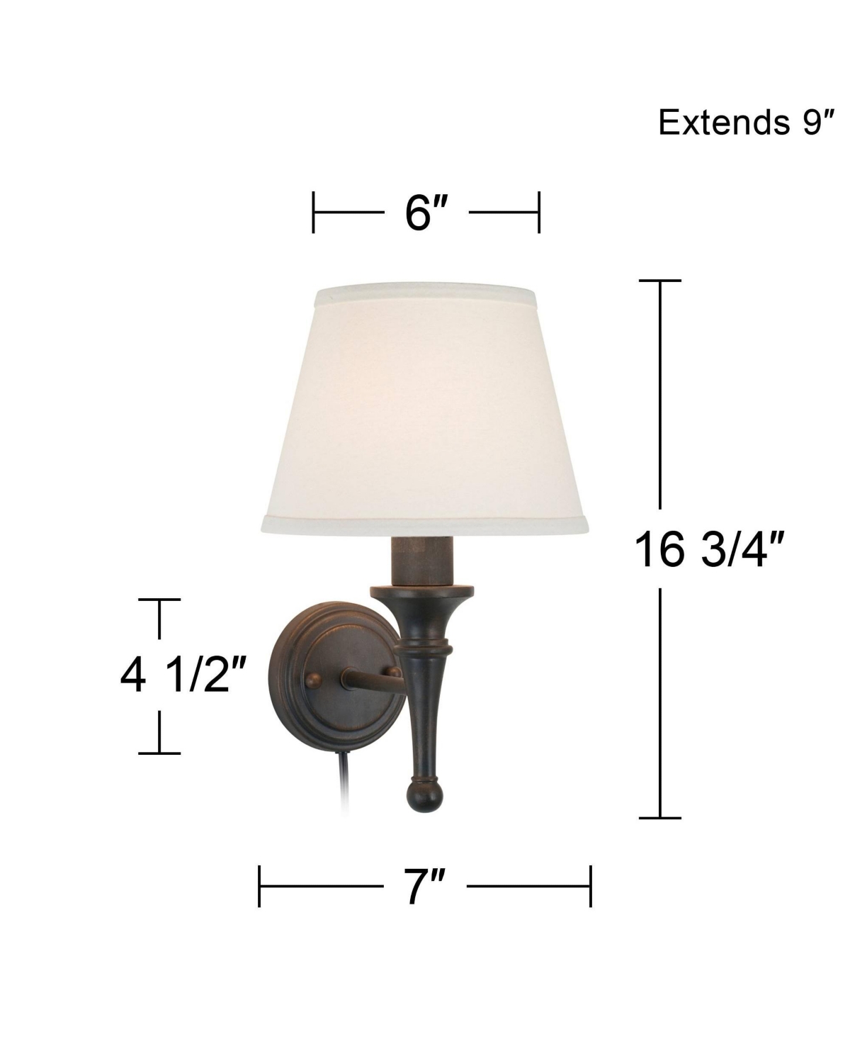 Braidy Farmhouse Rustic Wall Lamp with Cord Cover Bronze Metal Plug-in Fixture Ivory Cotton Empire Shade for Bedroom Bedside Bathroom Vanity Living