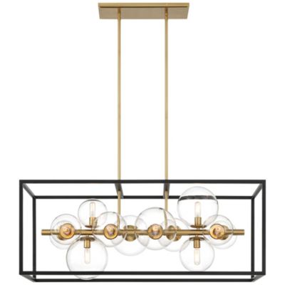 Fitzgerald Black Gold Linear Pendant Chandelier 38" Wide Modern Clear Glass 12-Light Fixture