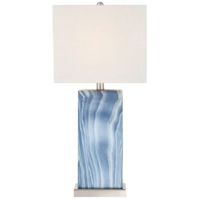Connie Modern Table Lamps 25" High Set of 2 Blue Faux Marble with USB Charging Port White Rectangular Shade for Living Room Office Desk