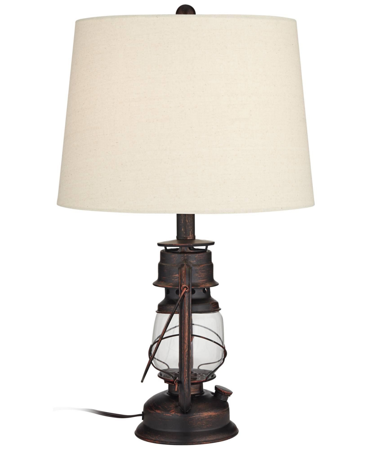 Murphy Rustic Industrial Accent Table Lamp Miner Lantern 23" High Red Bronze Clear Glass Oatmeal Fabric Drum Shade for Living Room Bedroom House Bedsi