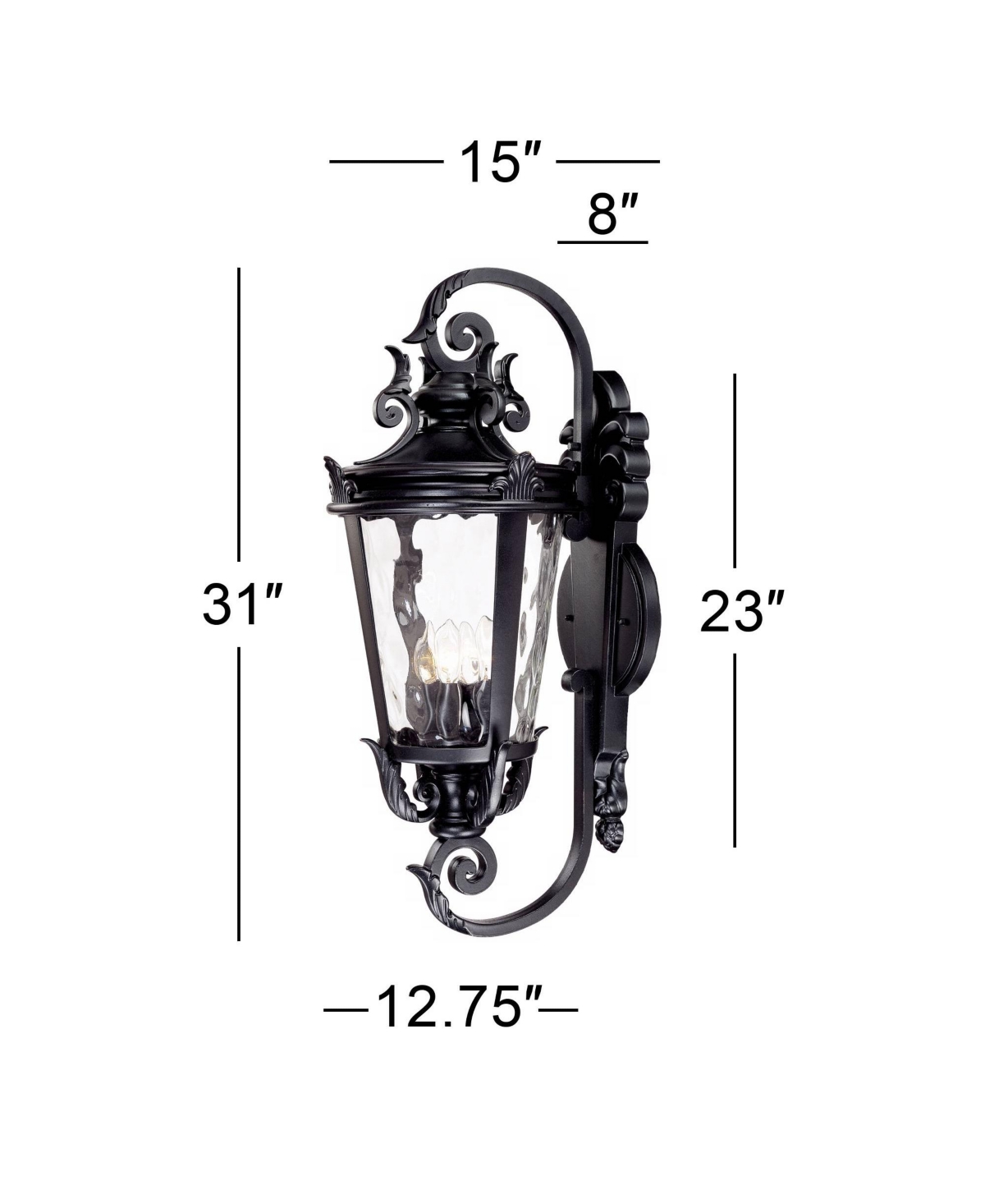 Casa Marseille European Outdoor Wall Light Fixture TexturedScroll Arm Clear Hammered Glass for Exterior House Porch Patio Outside Deck Gara