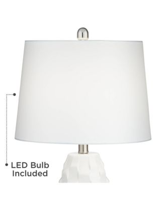 LED Modern Coastal Accent Table Lamps 24 1/2" High Set of 2 Scalloped White Ceramic Drum Shade for Bedroom Living Room Bedside Nightstand