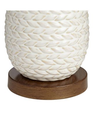 Kingston Modern Mid Century Table Lamp 32 3/4" Tall White Grooved Patterned Ceramic Taupe Drum Shade for Bedroom Living Room House