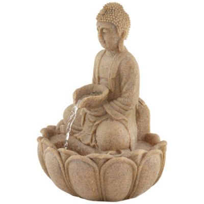 Calm Buddha 14" High Small Zen Asian Indoor Outdoor Decor Sand Stone Tabletop Fountain with Light LED Outside