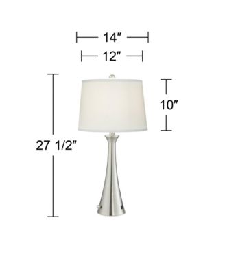 Karl Modern Table Lamps 27 1/2" Tall Set of 2 Brushed Nickel with USB and Outlet White Drum Shade for Bedroom Living Room House Bedside