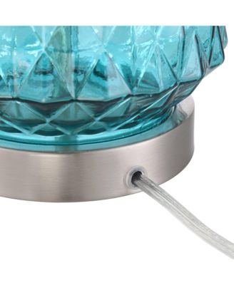 Ronald Modern Coastal Accent Table Lamp 22" High Blue Textured Glass Nickel Pole White Drum Shade for Bedroom Living Room Nightstand