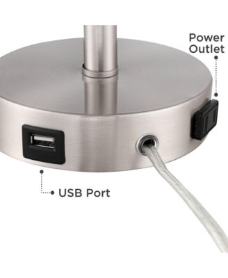 Trotter Modern Table Lamps 23 3/4" High Set of 2 Brushed Nickel with USB and AC Power Outlet in Base White Fabric Cylinder for Home Desk