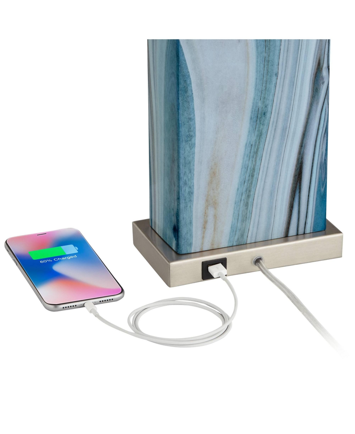 Connie Modern Table Lamps Tall Set of 2 with Usb Charging PortsFaux Marble Led White Rectangular Shade for Bedroom Living Room House Desk Be