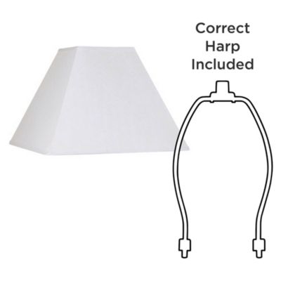 White Linen Large Square Lamp Shade 7" Top x 17" Bottom x 13" Slant x 12" High (Spider) Replacement with Harp and Finial