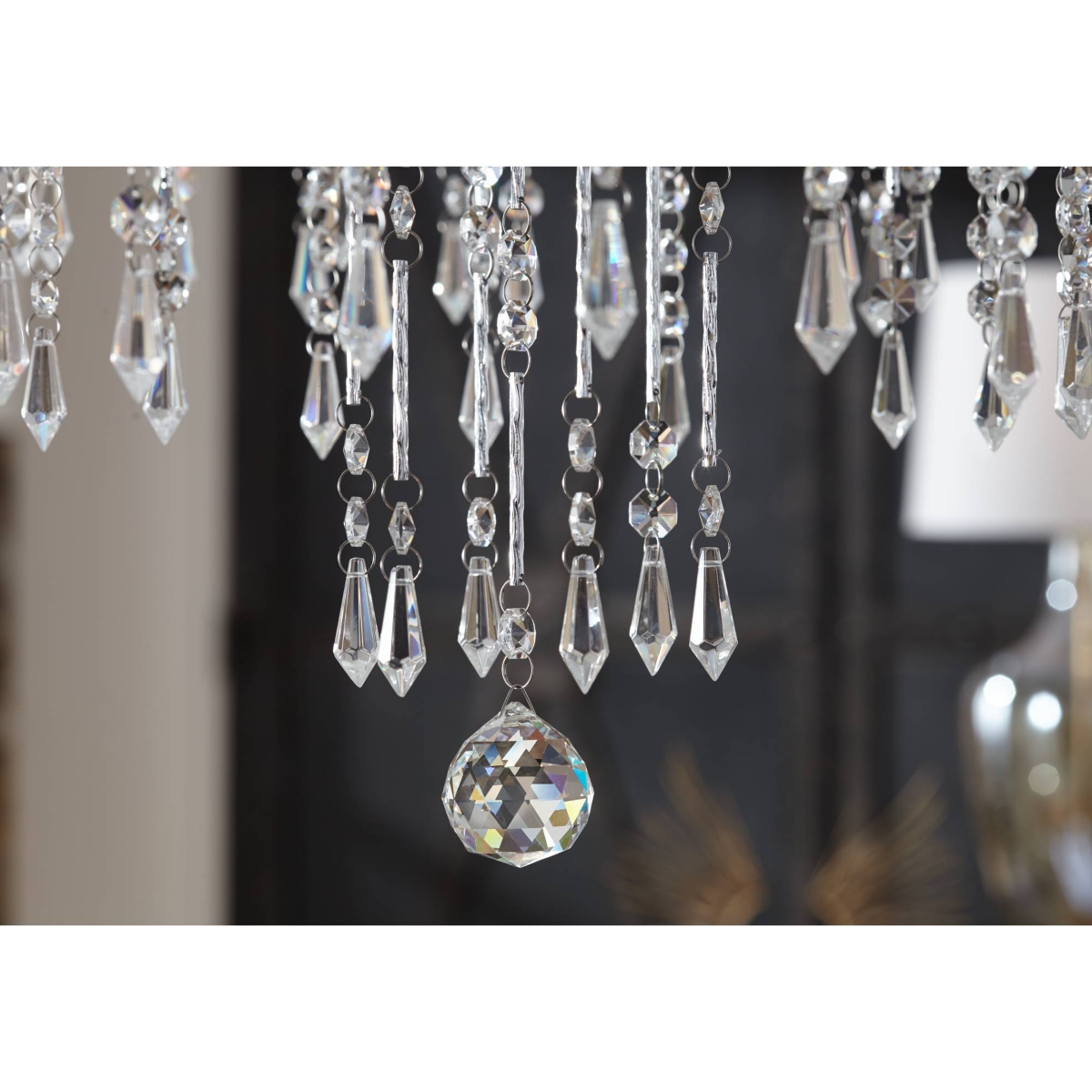 Vienna Full Spectrum Crystal Rain ChromeChandelier Lighting Wide Country Clear Crystal Curved Arm 6-Light Fixture Dining Room House Foyer