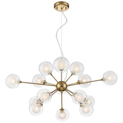 Spheres Antique Brass Chandelier 30" Wide Mid Century Modern Sputnik Glass Shade 15-Light Fixture for Dining Room Kitchen Island