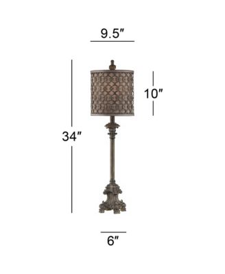 French Buffet Table Lamp Beige Scroll Metal Lattice Candlestick Framed Cylinder Shade for Dining Room