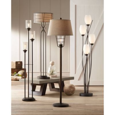 Modern Floor Lamp 4-Light Tree 73" Tall Ginger Black Tulip White Cased Glass Shades for Living Room Bedroom Uplight
