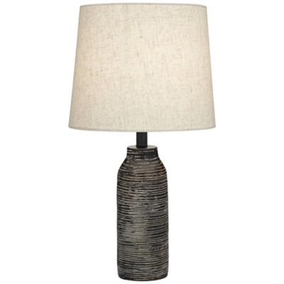 24" High Mid Century Modern Farmhouse Rustic Table Lamps Set of 2 Black Finish Oatmeal Shade Living Room Bedroom