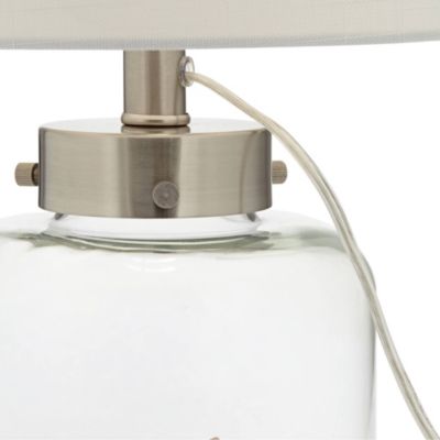 Canister Coastal Accent Table Lamp 20 1/2" High Clear Glass Fillable Sea Shells Off White Linen Drum Shade for Bedroom Living Room Kids