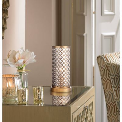 Modern Accent Table Lamp 12" High Brass Metal Lattice Outer Mercury Glass Inner Shade for Bedroom Bedside Nightstand