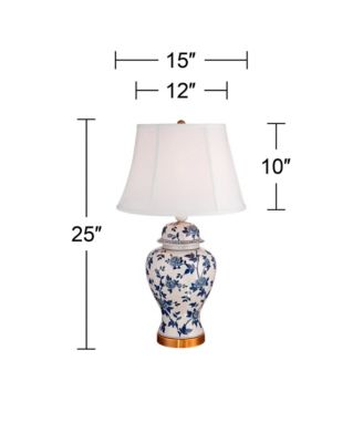 Traditional Asian Chinese Style Table Lamp 25" High Crackle Ceramic Blue White Temple Jar Bell Shade Decor for Living Room Bedroom House Bedside Nightstand Home Office Entryway - Barnes and Ivy