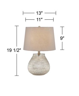 Cottage Accent Table Lamp 19 1/2" High Mercury Glass Teardrop Gray Drum Shade for Bedroom Bedside Nightstand Office