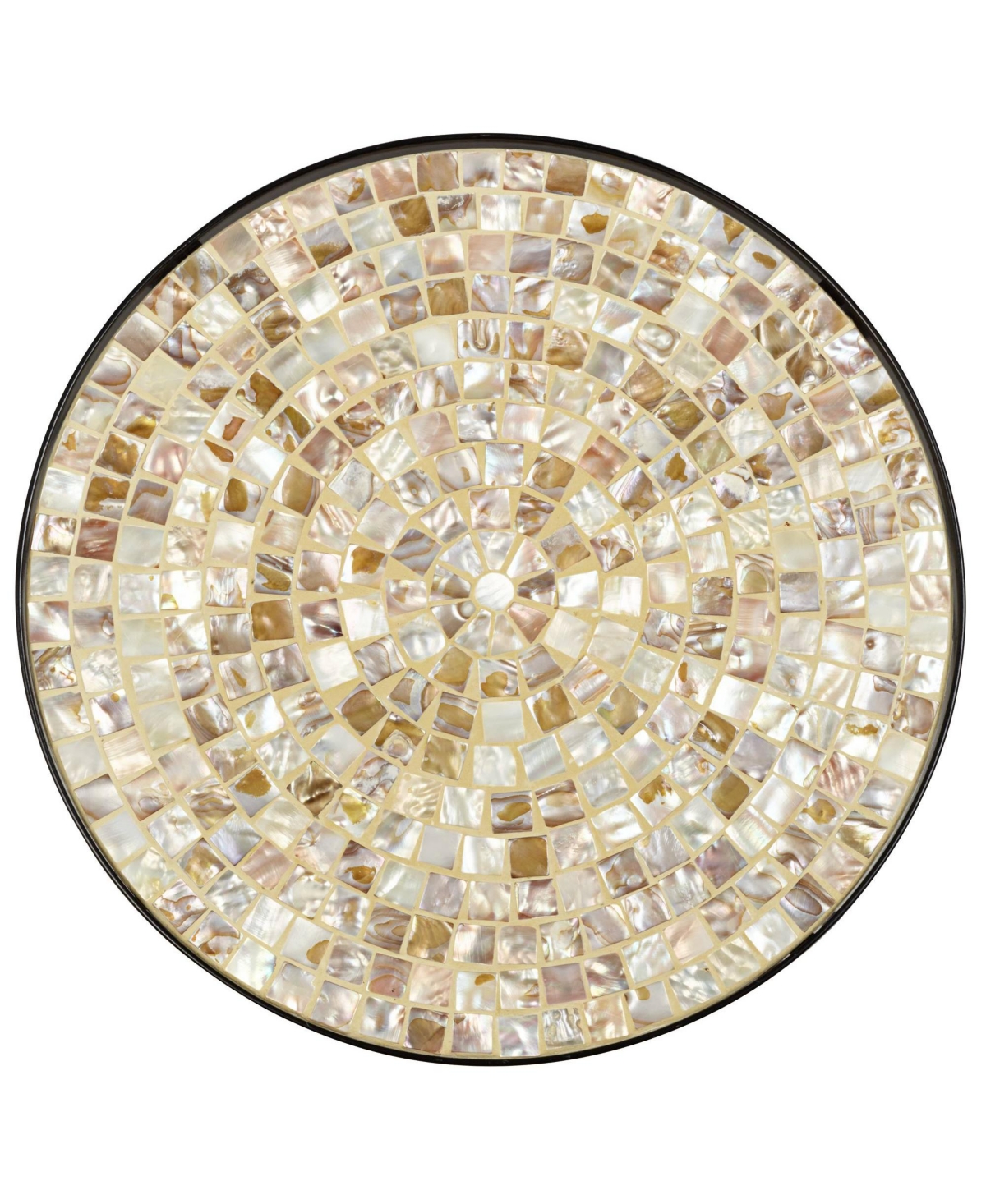Mother of Pearl Modern Black Metal Round Outdoor Accent Side Table WideMosaic Tile Tabletop Gracefully Curved Legs for Spaces Porch Patio