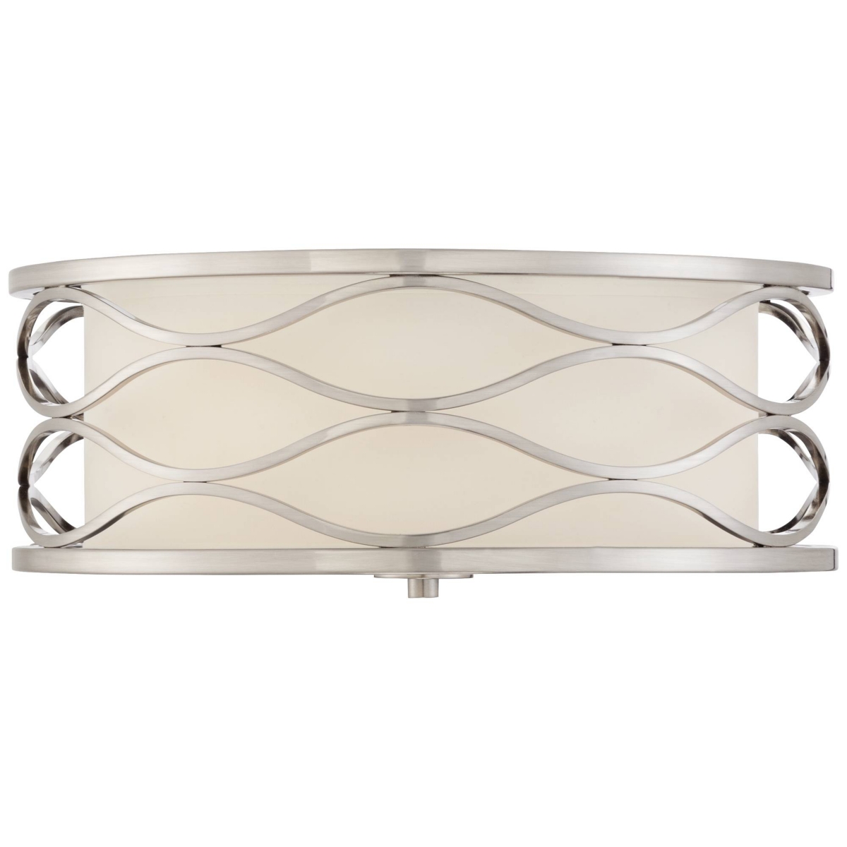 Possini Euro Design Austen Modern Ceiling Light Flush Mount Fixture Wide Brushed Nickel Wavy Frame White Fabric Drum Shade for Bedroom Kitchen Liv