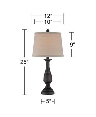 Ben Rustic Farmhouse Table Lamps 25" High Set of 2 Dark Bronze Metal Beige Linen Drum Shade for Bedroom Living Room Bedside Nightstand