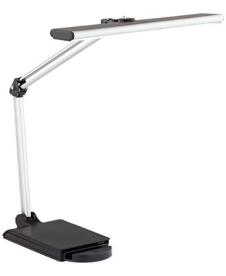 Flynn Modern Desk Lamp 25" High Metallic Black Silver with USB Charging Port Phone Cradle Adjustable Swivel LED for Living Room Office