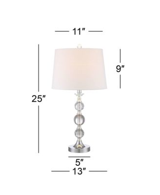 Solange 25" High Modern Glam Table Lamps Set of 2 Silver Finish Stacked Crystal White Shade Living Room Bedroom