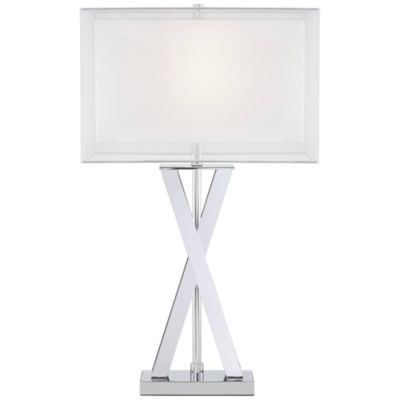 Proxima Modern Table Lamp 28" Tall Chrome Crisscrossing Metal Sheer Outer White Inner Rectangular Shade for Bedroom House Home