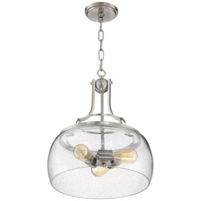 Charleston Satin Nickel Pendant Chandelier 16" Wide Rustic Farmhouse Seeded Clear Glass LED 3-Light Fixture for Dining Room House Foyer Entryway Kitchen Bedroom Living Room - Franklin Iron Works