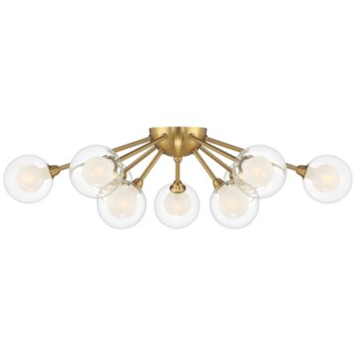 Warm Brass 9-Light LED Clear Globe Glass 28" Wide Modern Fixture Ceiling Light Flush Mount