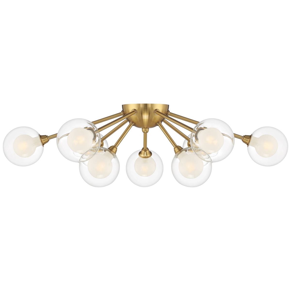 Possini Euro Design Spheres Modern Sputnik Ceiling Light Flush-Mount Fixture Wide Warm Brass9-Light Led Clear Outer Frosted Inner Glass for