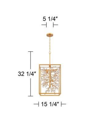 Light Brass Gold Pendant Chandelier 15 1/4" Wide Modern Clear Crystal 4-Light Fixture for Dining Room House