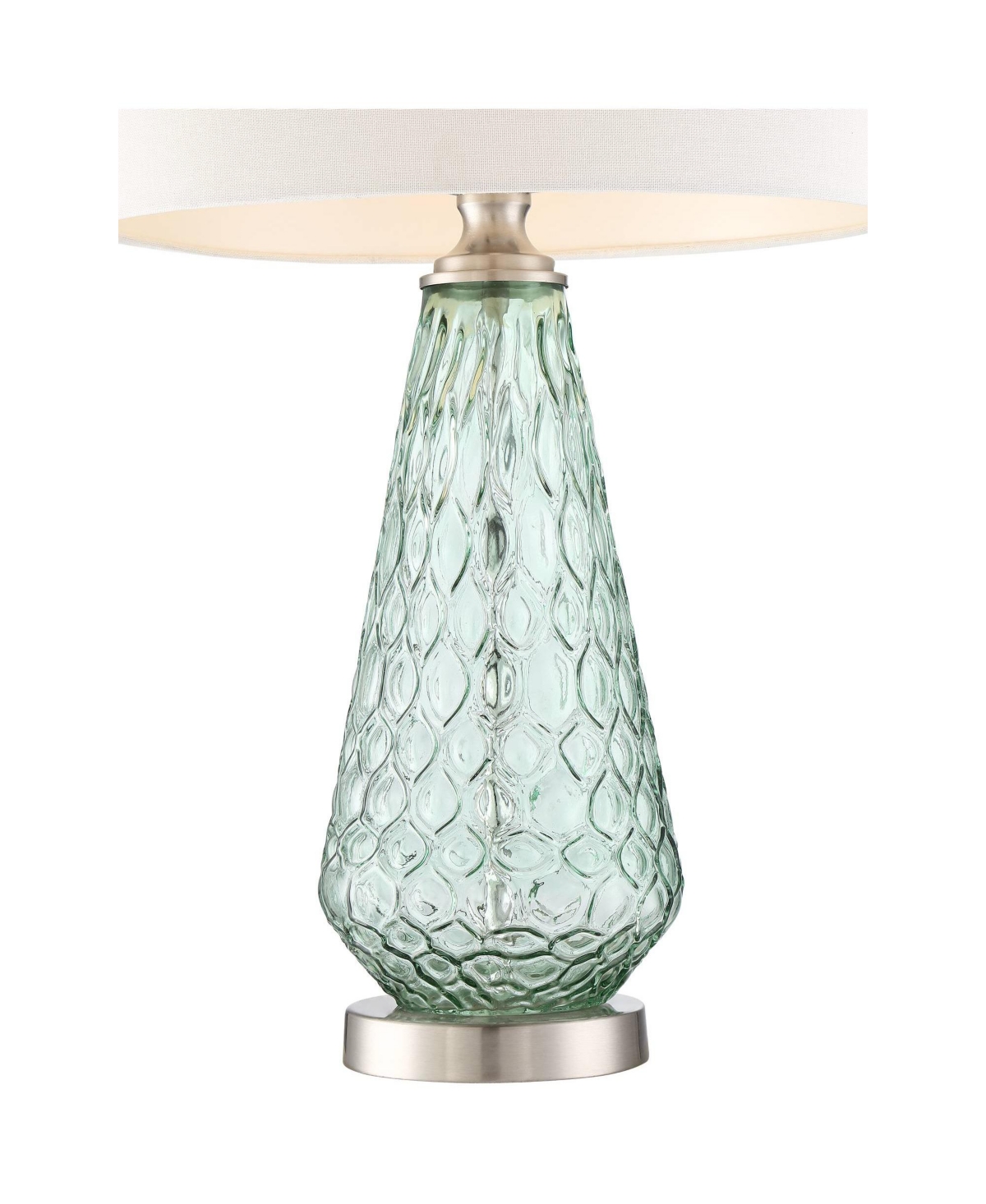 Julia Modern Coastal Table Lamp High Textured SeafoamGlass Brushed Nickel Silver Off-White Drum Shade for Living Room Bedroom Beach House