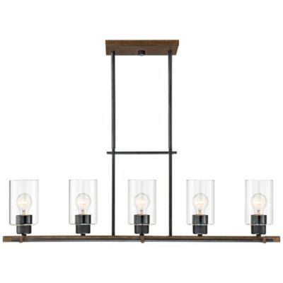 Ranger Dust Bronze Wood Linear Pendant Chandelier 36 3/4" Wide Rustic Clear Glass 5-Light Fixture for Dining Room Kitchen Island
