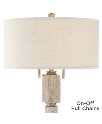 Baluster Traditional Country Cottage Natural Standing Floor Lamp 63.5" Tall Rustic Whitewashed Pickled Wood Oatmeal Linen Fabric Drum Shade Decor for Living Room Reading House - Barnes and Ivy