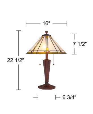 Landford Traditional Mission Accent Table Lamp 22 1/2" High Bronze Stained Art Glass Shade for Bedroom Living Room Bedside Office