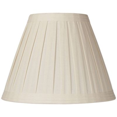 Set of 2 Creme Linen Box Pleated Medium Drum Lamp Shades 7" Top x 14" Bottom x 11" High (Spider) Replacement with Harp and Finial