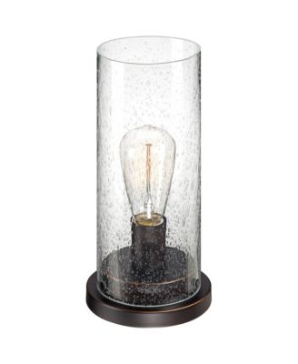 Libby Rustic Farmhouse Accent Table Lamp 12" High Bronze Metal LED Seedy Glass Cylinder Shade for Bedroom Bedside Nightstand Office House