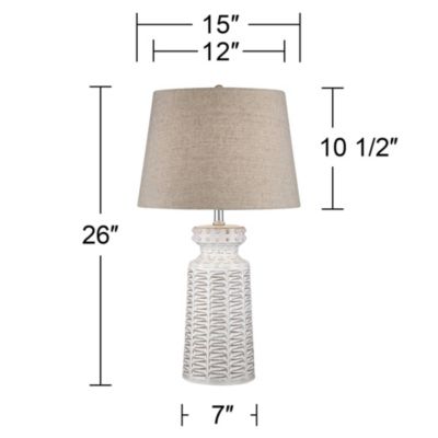Helene Country Cottage Table Lamp Ceramic Rustic 26" High Cream White Glaze Tan Linen Tapered Drum Shade Decor for Living Room Bedroom House Bedside Home (Color May Vary) - 360 Lighting
