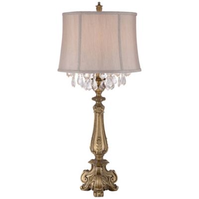 Dubois Traditional Table Lamp 37 1/4" Tall Antique Gold Mist Gray Crystal Beading Drum Shade for Bedroom Living Room Bedside Nightstand
