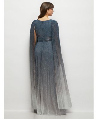 Plus Size Streamer Sleeve Ombre Pleated Metallic Maxi Dress