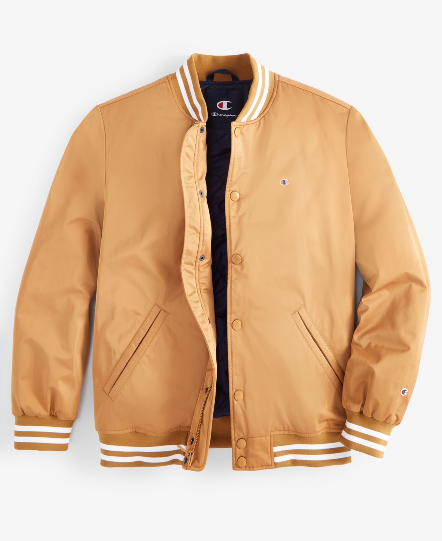 Мужская куртка Champion Classic Logo Striped-Trim Varsity, цвет: Табачный коричневый — фото 3