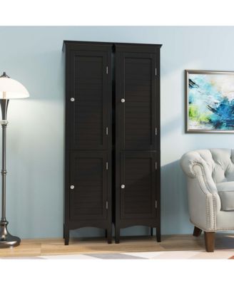 Tall Bathroom Floor Cabinet Narrow Linen Tower with 2 Doors & Adjustable Shelf