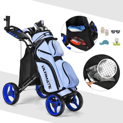 Folding 4 Wheels Golf Push Cart W/Bag Scoreboard Adjustable Handle