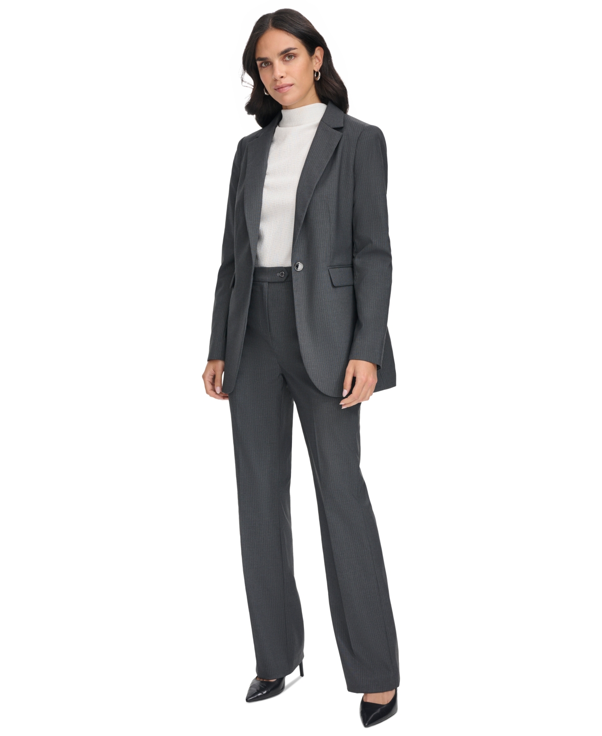 Calvin Klein Women's Pinstripe One-Button Blazer -Cream
