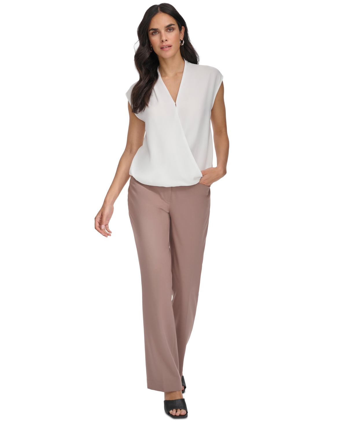 Calvin Klein Women's Cap Sleeve Faux-Wrap Blouse