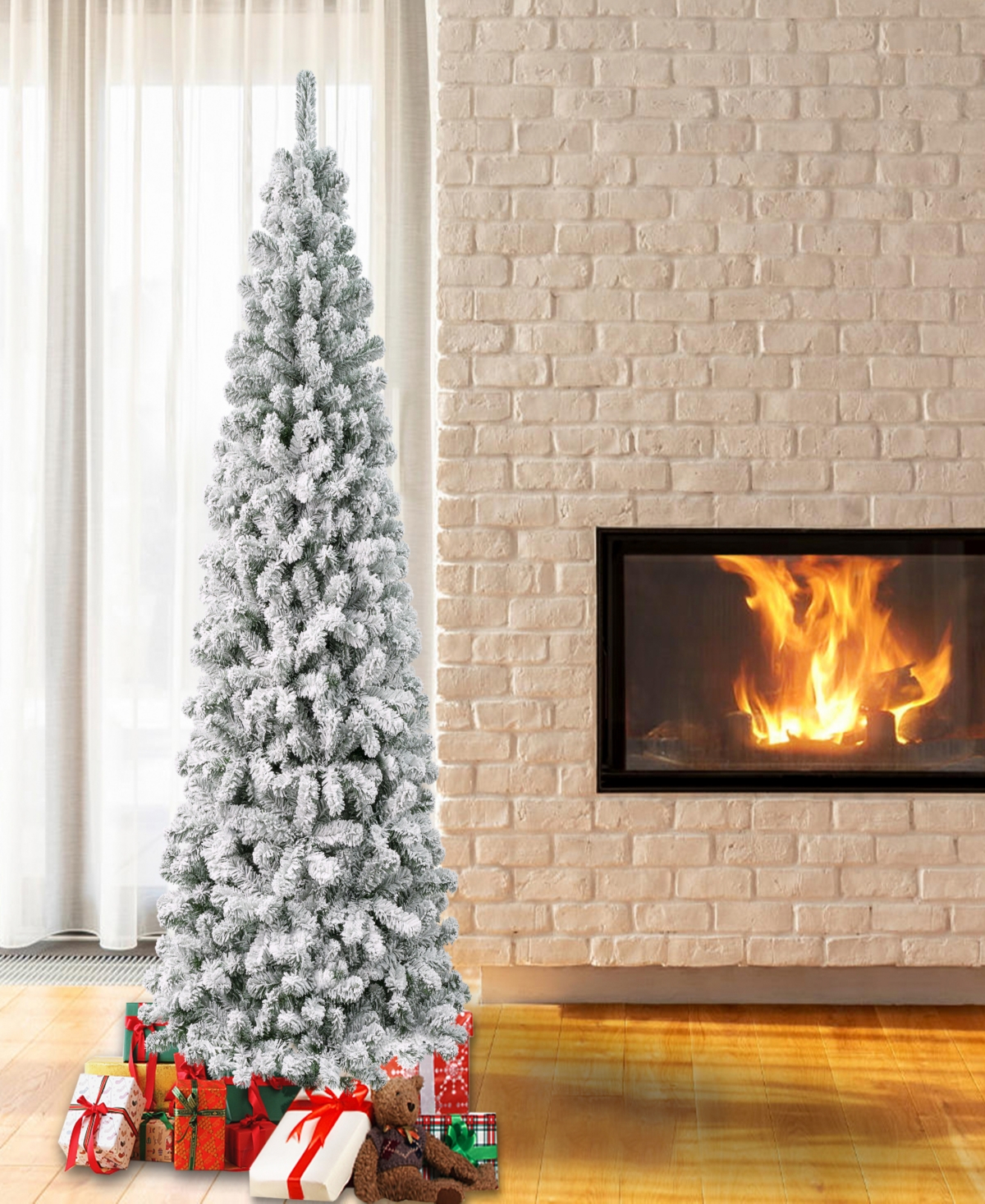National Tree Company First Traditions Acacia Medium Flocked Tree 7.5 Ft In Green