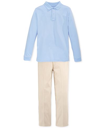 Nautica Boys' Uniform Long-Sleeve Polo & Flat-Front Twill Pants