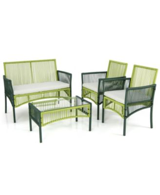 4 Piece Patio Round Wicker Conversation Set - Macy's