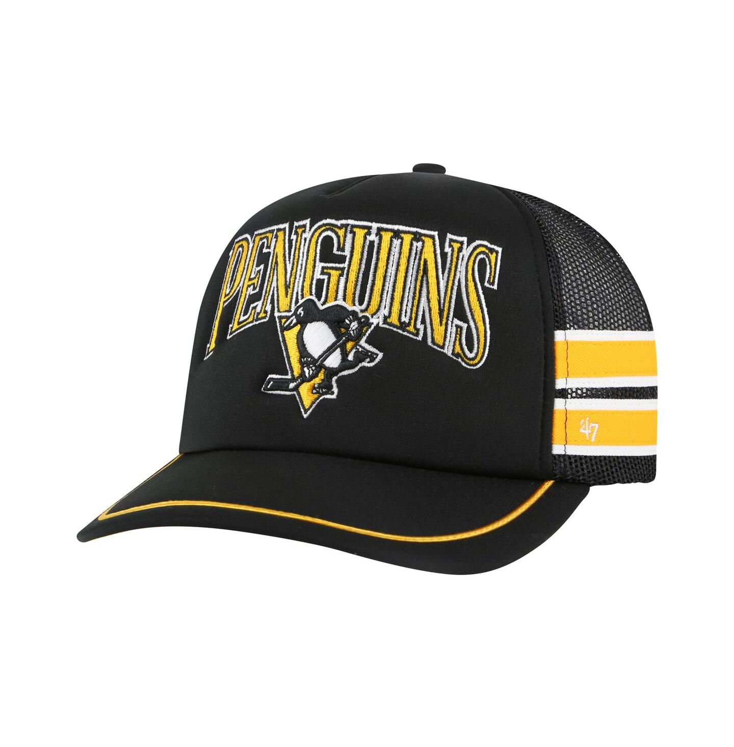 Мужская кепка '47 Brand Black Pittsburgh Penguins Sideband Stripes Trucker Snapback Hat — фото 1